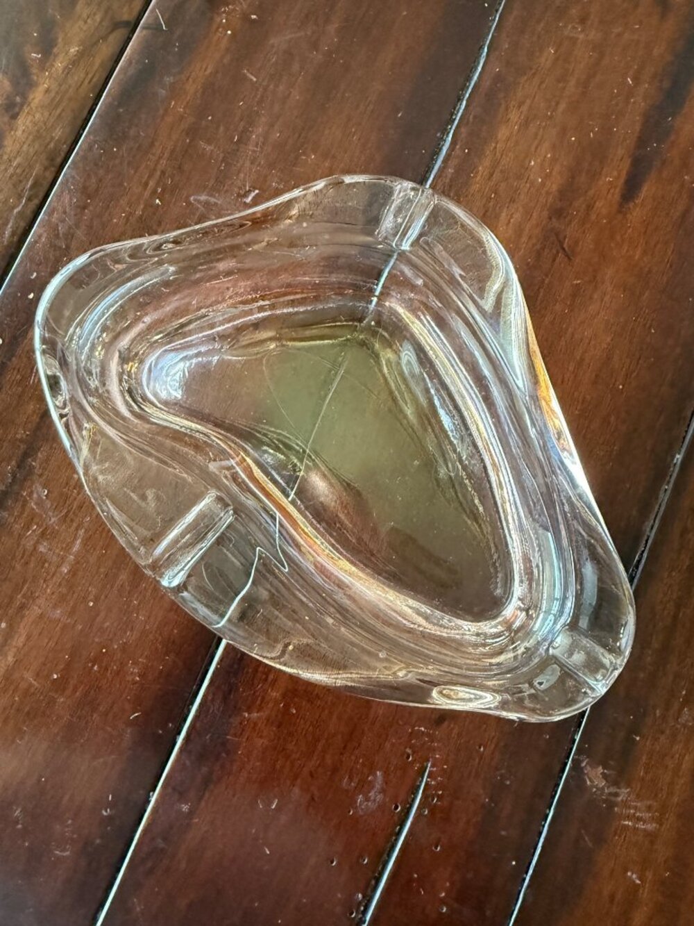 Vintage Clear Pressed Iridescent Glass Leaf-Shaped Ashtray